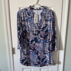 Chic Paisley Blouse in Blue and Pink